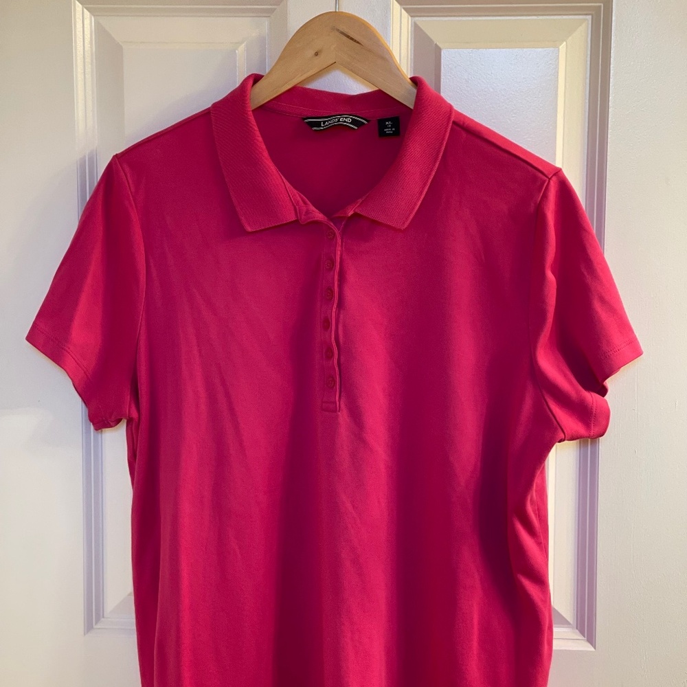 Lands End Women’s Polo Shirt Hot Pink, Cotton, size XL